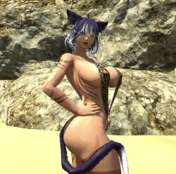 big_breasts catgirl final_fantasy_xiv micro_bikini mikofox110 miqo'te