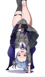 1girls @_@ animated blue_eyes blue_hair blush clothed clothing cute embarrassed eru_(l_illust45) female female_only gif holding_skirt hololive hololive_gen_0 hololive_japan hoshimachi_suisei jiggle jiggling_thighs light-skinned_female light_skin live2d lycoris_challenge open_mouth perfect_legs shiny_skin solo standing_on_one_hand thighs thighs_together virtual_youtuber wan2_(wan20220611)