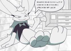 1boy 1girls anthro classroom crown crushing dialogue feet foot_crush foot_fetish fundamental_paper_education furry giantess long_ears monochrome paws petunia_(fundamental_paper_education) rabbit_humanoid smaller_male text