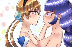 2girls alisa_southerncross breasts female gloves hair keroro_gunsou kissing mercurius multiple_girls purple_hair tagme yuri