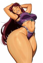 1female 1girls ai_generated ass big_ass big_thighs breasts closed_eyes curvy_hips dc dc_comics female female_only from_behind grin hourglass_figure medium_breasts perfect_body posing red_hair red_head small_waist solo solo_female starfire teen_titans thick thick_ass thick_thighs thighs voluptuous voluptuous_female wide_hips