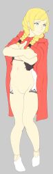 blonde_hair blue_eyes cloak covering_breasts embarrassed_nude_female enf espella_cantabella gyakuten_saiban professor_layton professor_layton_vs._gyakuten_saiban torn_clothes torn_footwear twintails