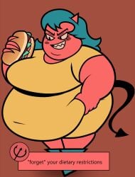 blue_hair demon devil devil_mom_(jackbox) eating fat_fetish jackbox_games obese