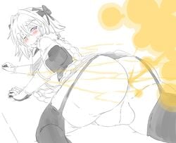 1boy anus ass asshole astolfo_(fate) balls blush braid butt butthole fart fart_cloud fart_fetish farting fate/apocrypha fate/grand_order fate_(series) femboy lazei looking_back male male_focus male_only pink_eyes simple_background solo solo_male testicles trap uncolored