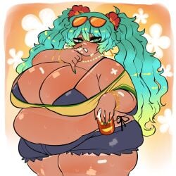 brazil brazilian brazilian_female brazilian_miku dark_skin debyjull fat hatsune_miku large_breasts overweight thick_thighs vocaloid weight_gain