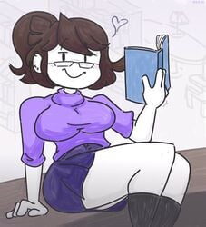 1girls back_cover big_ass big_breasts big_butt bimbo book brown_hair bubble_ass bubble_butt busty comic dat_ass female glasses huge_ass huge_breasts jaiden_animations jaiden_smut mob_face no_panties skirt slobbyslapper solo sssir sssir8 youtube youtuber