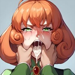 1girls after_fellatio after_oral ai_generated close-up close_up cum cum_in_mouth finger_in_mouth penny_polendina rwby solo thumb_in_mouth tongue tongue_out