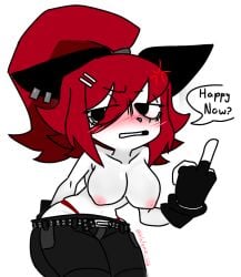 big_breasts black_eyes black_pants blush blush breasts breasts breasts cat_ears catgirl digital_media_(artwork) female middle_finger oc original original_character red_hair red_panties valenz15 white_skin