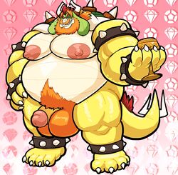 1boy anthro armband asgore_dreemurr beard big_balls big_penis blazingcheeks bowser facial_hair fat fat_man flaccid fusion grin hand_on_hip horns looking_at_viewer male male_only mario_(series) musclegut muscular muscular_male nintendo obese obese_male orange_hair overweight overweight_male sharp_claws sharp_teeth spiked_bracelet spiked_shell spikes tagme tail undertale