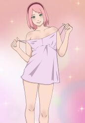 1girls blush boruto:_naruto_next_generations female female_only green_eyes headband human jack_.mery lingerie lingerie_only naruto pink_hair sakura_haruno seducing short_hair small_breasts smile solo