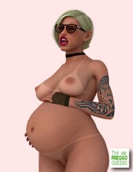 1girls 3d belly big_belly big_breasts blonde_hair breasts female glasses huge_breasts nipples preggoqueen pregnant pubic_hair pussy solo sunglasses tanline