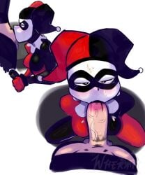 1boy 1boy1girl 1girls 2024 2d 2d_(artwork) batman batman:_the_animated_series batman_(series) blowjob dc dc_comics fellatio handcuffs harley_quinn lipstick lipstick_on_penis makeup whermit