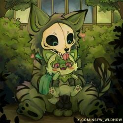 absurd_res animal_genitalia animal_penis anthro balls building digital_media_(artwork) duo fan_character fangs female fur generation_9_pokemon genitals green_body green_fur hi_res house interspecies knot knotted_penis licking light male male/female multicolored_body multicolored_fur nintendo open_mouth paws penetration penile penile_penetration penis penis_in_vagina pink_nose plant pokemon pokemon_(species) pokephilia scarf sex shrub size_difference sky sprigatito striped_body striped_fur stripes sunlight tail teeth tongue tongue_out tree vaginal_penetration vulva watermark window wldhow yard
