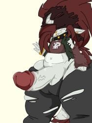 1boy big_penis bottom_heavy collar demon earrings femboy hyper_penis looking_at_viewer oc original_character pointy_ears red_hair solo solo_male spiked_collar tail teapot_(body_type) thiccthlamo thick_thighs thighhighs thlamo_(thiccthlamo) thong voluptuous_femboy voluptuous_male