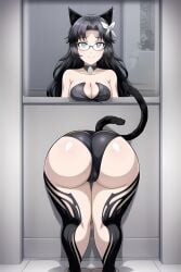 1girls ai_generated ass ass_focus big_breasts black_hair blue_eyes breasts cat_ears cat_tail catgirl female female_focus female_only glasses glory_wall huge_ass huge_breasts large_breasts long_hair mature_female milf photo smile smiling smiling_at_viewer stuck_in_wall thighs