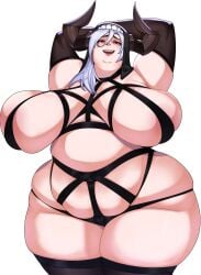 arms_up big_breasts chubby chubby_face chubby_female curvy_female horns huge_breasts nun nun's_habit strongmoist thick_thighs voluptuous_female