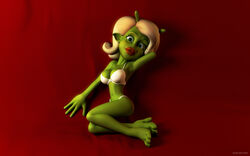 1girls 3d alien alien_girl artist_name bare_shoulders barefoot beauty_mark big_breasts busty curvy detailed_background eyelashes female female_only front_view green_eyes green_skin holding_object hourglass_figure humanoid kondaspeter lingerie lipstick looking_at_viewer lying makeup marilyn_(planet_51) midriff mole planet_51 pose posing red_lipstick room shadow shiny shiny_skin solo thick_lips tree voluptuous white_hair wide_hips