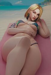 1girls ai_generated beach bikini bikini_bottom bikini_top blonde_hair different_hair_color earrings looking_at_viewer riot_games short_hair solo solo_female solo_focus tagme thick_thighs valorant viper_(valorant)