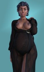 1girls 3d belly big_belly breasts dark-skinned_female dark_skin female kybilion lactation nipples pregnant