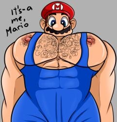 1boy 2024 bara body_hair bublijoestar digital_drawing_(artwork) digital_media_(artwork) italy joke_art male male_only mario mario_(series) mario_and_luigi_(series) moustache muscular muscular_male nintendo nipples red_hat trousers