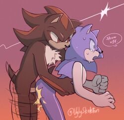 absurd_res anal anthro balls bodily_fluids dialogue duo genitals hi_res male male/male male_only penis sega shadow_the_hedgehog sonadow sonic_(series) sonic_the_hedgehog sonic_the_hedgehog_(series) speech_bubble sweat uglyskeleton