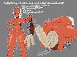 abs armpit_hair bikini_top blush cockroach cowgirl_position double_penetration draenorkiller girl insect insectophilia multiple_penises oni oni_female oni_horns red_eyes red_skin small_breasts thick_thighs vaginal_penetration video_game_mechanics white_hair zoophiliarnred_skin