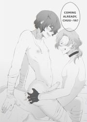 2boys bandage bandages black_gloves blush blush_lines blushing_at_partner blushing_male bungo_stray_dogs bungou_stray_dogs chuuya_nakahara colorless couple couple_(romantic) dark_hair dark_hair_male dazai_osamu duo duo_focus duo_male erect_penis erect_while_penetrated feminine_male gloves grayscale greyscale hands_on_hips hip_grab hips lap_sex light_hair long_hair long_hair_male male male/male male_focus male_only male_penetrated male_penetrating male_penetrating_male multiple_boys nakahara_chuuya naked no_color nude nude_male osamu_dazai penis riding riding_cock riding_penis short_hair short_hair_male sitting sitting_on_lap skinny smile smiling taunt taunting tease teasing tremble_lines tremble_spikes trembling twink