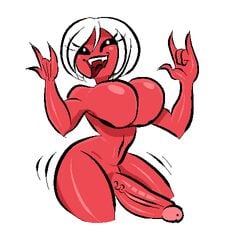 big_breasts big_penis black_eyes breast_squish demon demon_girl erection futa_only futanari huge_breasts huge_cock muscular navel_line oiled_skin oily original_character pixelated red_skin satanic shiny_skin thick_penis thick_thighs undergroundj white_hair white_iris