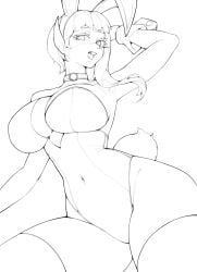 bare_arms bare_shoulders black_and_white bunny_ears bunny_tail bunnysuit concord it-z_(concord) sketch