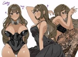 1girls brown_hair catherine_(limbus_company) heart_symbol huge_breasts limbus_company lingerie pose project_moon underwear yongsadragon ■■■■■(limbus_company)