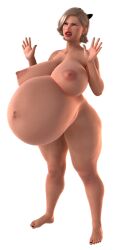 1girls 3d belly big_belly big_breasts blonde_hair breasts cat_ears female gigantic_breasts huge_breasts nipples preggoqueen pregnant solo