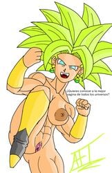 1girls afreetime big_breasts dragon_ball dragon_ball_super earrings female fusion green_eyes green_hair kefla legendary_super_saiyan light-skinned_female light_skin muscular_female potara_earrings saiyan short_hair spiky_hair super_saiyan super_saiyan_2 universe_6/universe_7 universe_6_girls