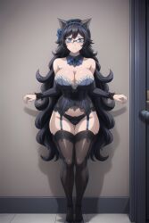 1girls ai_generated ass ass_focus big_breasts black_hair blue_eyes breasts cat_ears cat_tail catgirl female female_focus female_only glasses huge_ass huge_breasts large_breasts long_hair mature_female milf photo smile smiling smiling_at_viewer thighs