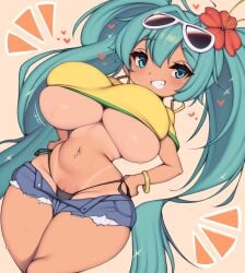 1girls ass big_ass big_breasts big_thighs brazil brazilian brazilian_female brazilian_miku breasts breasts_popping_out butt cyan_eyes cyan_hair female female_only gigantic_breasts hatsune_miku huge_ass huge_breasts huge_thighs latin_american_hatsune_miku_(meme) long_hair looking_at_viewer pussy shirt shorts solo tagme tan tan_body thick_hips thick_thighs thighs thong twintails type_moll underboob vocaloid yellow_shirt