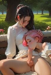 ai_generated blowjob civitai dickgirl dress fellatio futa_with_female futa_with_futa futa_with_male futanari original original_character otoko_no_ko park pink_hair revenge623 self_upload trap