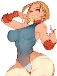 1girls blonde_hair breasts cammy_white capcom female fumio_(rsqkr) highleg_leotard large_breasts leotard light-skinned_female light_skin short_hair street_fighter thick_thighs wide_hips