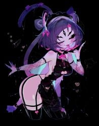 5_eyes 6_arms cat_ears cat_tail choker dark_hair dress fishnet_armwear fishnets looking_at_viewer muffet posing purple_skin sole_female spider_girl sticking_out_tongue tagme thick_thighs thighhighs tongue_out undertale usa37107692