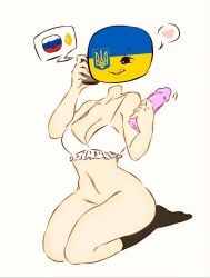 bra countryhumans countryhumans_girl countryhumans_girls dildo licking_lips ok_sign phone russia_(countryhumans) socks ukraine_(countryhumans)