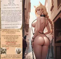 ai_generated anime big_breasts big_breasts big_breasts blonde_hair bondage bounty_hunters brown_eyes cat_ears catgirl chains collar edited fantasy female fictional market naked nude photoshop roleplay slave slavegirl slavery waifu