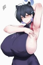 1girls arm_up armpit_fetish blue_archive clothing female female_only gigantic_breasts huge_breasts kaguya_(blue_archive) solo solo_female zer0artzer0