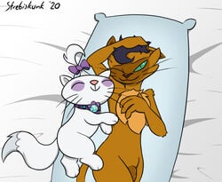 2020 abs anthro bed body_pillow capper_(mlp) dakimakura_design dakimakura_pillow domestic_cat felid feline felis female flexing friendship_is_magic furniture furry genitals lying mammal muscular my_little_pony my_little_pony_the_movie one_eye_closed opalescence_(mlp) penis pillow strebiskunk video_games wink