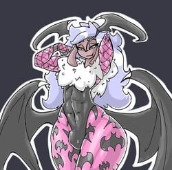 1boy artist_request blue_eyes blue_hair bulge clothing cosplay darkstalkers femboy flexing hip_wings male male_only morrigan_aensland_(cosplay) muscles muscular muscular_male nikki_(dog) solo trap wings