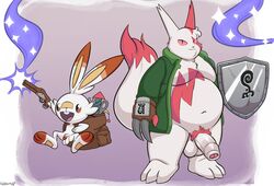 2boys anthro anthrofied chubby duo foreskin furry hi_res humanoid_genitalia humanoid_penis larger_male male male_only nintendo nokemop overweight overweight_male penis pokémon_(species) pokemon pokemon_(species) pokemon_rse pokemon_ss scorbunny size_difference smaller_male testicles text thick_thighs uncut video_games watermark wide_hips zangoose