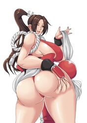 1girls big_ass big_breasts brown_hair busty female female_only grabbing_own_ass huge_breasts king_of_fighters kunoichi large_breasts long_hair mai_shiranui mature_female mifune_seijiro mifune_seijirou nipples nipples_visible_through_clothing ponytail showing_off_ass solo thick thick_ass winking winking_at_viewer