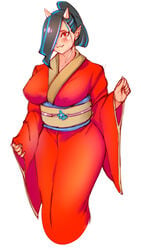 1girls big_breasts black_hair breasts curvy elf-san_wa_yaserarenai female horns humanoid keigi_(artist) kimono large_breasts mature muscular_female oga oni pale_skin pointy_ears short_hair thick_thighs wide_hips