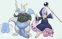 2boys alternate_color anthro anthrofied big_penis chubby dragonite duo flaccid foreskin goodra hi_res humanoid_genitalia humanoid_penis larger_male looking_at_viewer male male_only nintendo nokemop original_character overweight overweight_male penis pokémon_(species) pokemon pokemon_(species) pokemon_rgby pokemon_xy size_difference smaller_male teapot_(body_type) testicles thick_thighs uncut veins veiny_penis video_games wide_hips