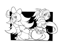 1boy 2girls adelle_(bravely_default_2) big_penis bravely_default:_flying_fairy bravely_default_(series) bravely_default_2 buttjob drillslewds edea_lee huge_ass monochrome smirk tagme