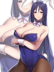 big_breasts black_hair bunny_ears bunny_girl bunnysuit fate/grand_order fate_(series) female female_only long_hair looking_at_viewer mature_female minamoto_no_raikou_(fate/grand_order) neneko113 pantyhose purple_eyes servant_(fate) smile solo solo_female solo_focus