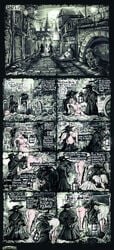 1girls 2boys 2girls 5_fingers 5_toes ass barefoot big_breasts black_background braid breasts chest_tattoo clothed_male_nude_female comic corpse death detailed_background english_text eyebrows female female_death front_view heart heart_tattoo hips human lantern long_hair male male_death monochrome multiple_deaths navel necrophilia nipples nude nude_female original_character outdoors plague_doctor poking public rat shadman sleeping snuff speech_bubble tattoo thick_thighs thighs