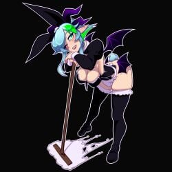 1girls apron ass bending_forward bending_over big_ass big_breasts blush bow_tie breasts bunny_ears bunny_ears_headband bunny_girl bunny_tail bunnysuit cheek_markings cleavage collar detached_sleeves female female_only frill_trim frilled_apron frilled_bra frilled_legwear frilled_thighhighs frills froot green_eyes green_hair hanging_breasts headband headwear holding_mop holding_object horns huge_breasts ian_chase indie_virtual_youtuber large_ass large_breasts leaning_on_object leotard lipstick long_sidelocks looking_at_viewer mop multicolored_hair naughty_face no_panties open_mouth parted_bangs pointy_ears red_lipstick short_hair sidelocks smile solo teeth thick thick_thighs thigh_squish thighhighs thighs tongue two-tone_hair uwabaki virtual_youtuber vtuber wings wink winking_at_viewer